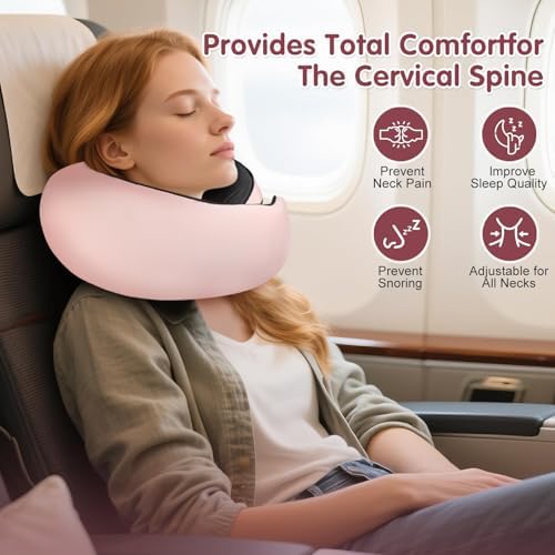 Travel Neck Pillow, Memory Foam Neck Support for Airplane, Car & Office, Breathable Portable Design with Eye Mask, Earplug Holder & Carry Bag, for Women&Men - Image 2