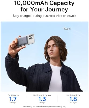 Baseus Picogo Magsafe Portable Charger, Qi2 15W 0.5" Ultra Slim 10000mAh Wireless Power Bank, 27W Fast Charging Magnetic Battery Pack with USB-C for iPhone 17 Pro Max/17 Pro/Air/16/15/14/13/12 - Image 6