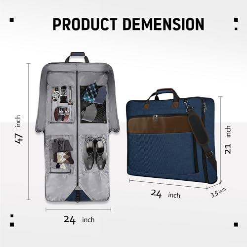 MATEIN Travel Garment Bags, Large Convertible Carry On Garment Bag For Men Women, Wrinkle-Free Hanging Travel Suit Luggage with Shoulder Strap, 2 in 1 Suit Carrier Suitcase For Business Trip, Blue - Image 5
