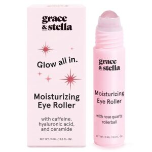 grace & stella Under Eye Brightener with Rose Quartz Rollerball - Centella Asiatica & Caffeine Under Eye Serum for Dark Circles & Puffiness - Travel Essentials, Gifts for Women, Vegan (15ml/0.51floz)