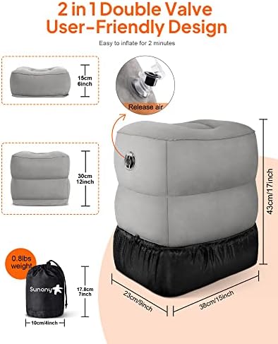 Sunany Inflatable Foot Rest Pillow for Travel, Kids/Adults Airplane Travel Pillow-Adjustable Height Cushions,for Kids to Sleep While Traveling,Suitable for Office, Home and Any Travell (1 Pack) - Image 4