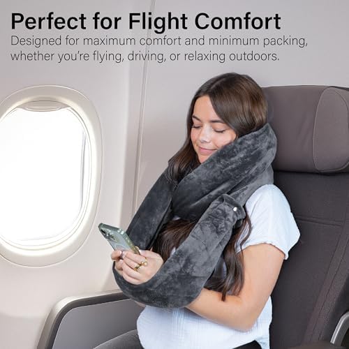 NAPRO 3‑in‑1 Travel Blanket Pillow Scarf – Convertible 50×80″ Blanket, 12×16″ Pillow, 80″ Infinity Neck Pillow – Lightweight, Plush – Gray - Image 2