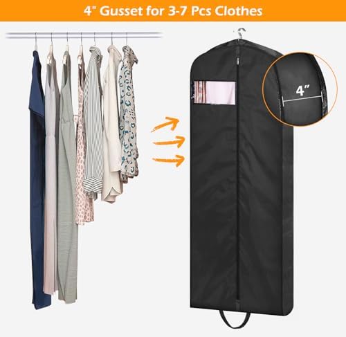 MISSLO 65" Long Garment Bags for Travel Dress Bags for Hanging Clothes Wedding Dress Cover Waterproof Clothes Protector for Closet Storage 2 Packs for Gowns, Tuxedos, Coats, Black - Image 5