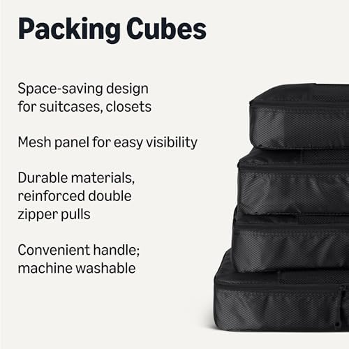 Amazon Essentials 4-Piece Packing Cubes Travel Accessories Set, Luggage Organizer with Double Zipper, Mesh Top, Space-Saving, Large, Black (Previously Amazon Basics) - Image 2