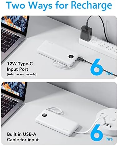 VRURC Portable Charger Power Bank, USB C Battery Pack 10000mAh,5 Outputs 2 Inputs Pocket Travel Charging Bank Built-in Cables for iPhone 17 Pro 17 16 15 14 13,Samsung,Android-White(1 Pack) - Image 6