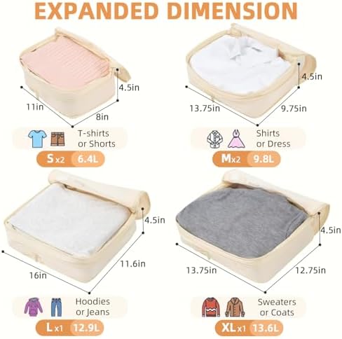 BAGAIL 4 Set/6 Set/8 Set Compression Packing Cubes Travel Accessories Expandable Packing Organizers (Square Mesh, 06-Beige) - Image 2