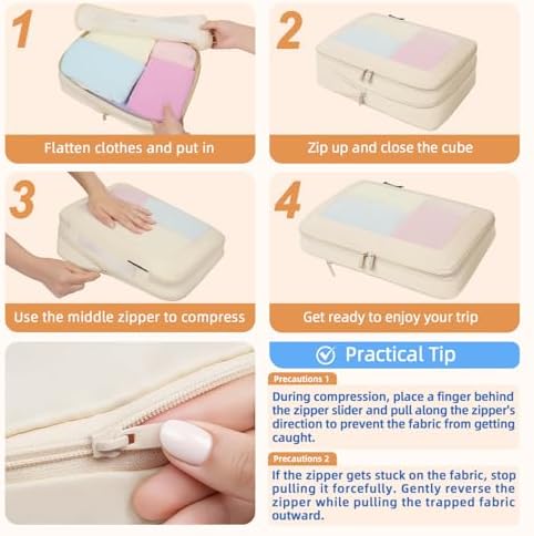 BAGAIL 4 Set/6 Set/8 Set Compression Packing Cubes Travel Accessories Expandable Packing Organizers (Square Mesh, 06-Beige) - Image 4