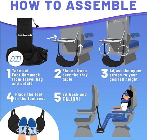 BASIC CONCEPTS Airplane Foot Hammock for Plane Travel Essentials - Airplane Travel Essentials, Long Flight Foot Rest - Plane Gadgets - Image 5