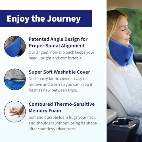 TRAVELREST Nest Neck Support Pillow - Travel Essentials, Memory Foam, Compact Travel Pillow for Long Flights, Plane Sleeping Accessories, Comfortable, Compact, Washable, Attaches to Luggage - Blue - Image 5