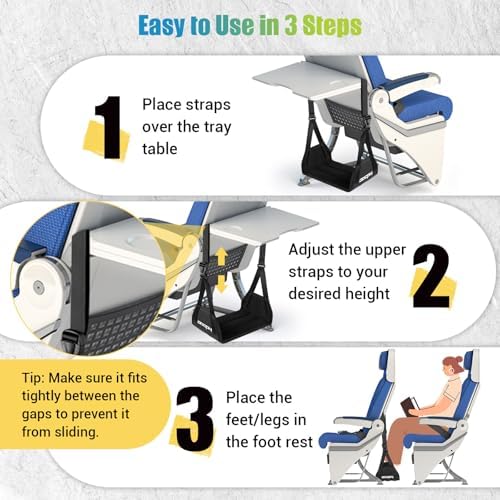 2-Pack Foot Hammock for Plane Travel, No Collapse Thickened Bamboo Airplane Foot Rest with Extended Adjustment Strap, Portable Desk Foot Hammock to Relax Your Feet, Foot Sling Travel Essentials(Black) - Image 5