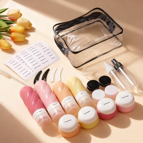 LitBear 23 Pack TSA Approved Travel Bottles for Toiletries, Leak Proof Refillable Travel Size Containers Kit with Silicone Squeezable Bottles Jars for Shampoo Lotion Conditioner, in Clear Bag, Pink - Image 2