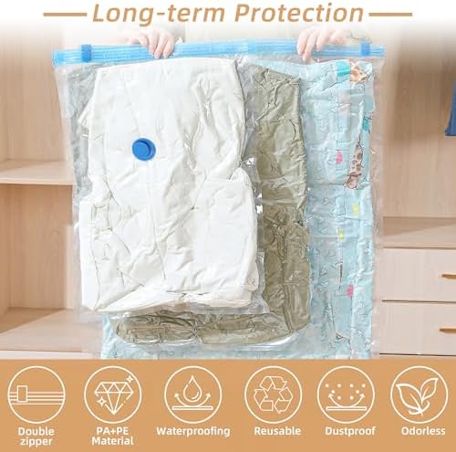 Travel Vacuum Bags with Rechargeable Pump,6 Pack Vacuum Storage Seal Bags for Clothing Suitcase Backpack, Space Saver Compression Clothes Storage Bag (6 Combo+ Electric Pump) - Image 7