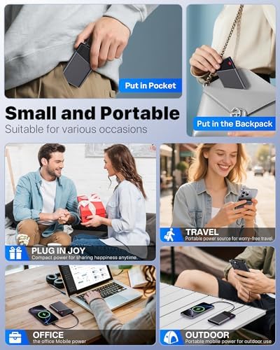 Portable Charger Power Bank, 10000mAh 22.5W PD Fast Charging Powerbank with Built-in USB C Cable, Slim External Phone Battery Pack for iPhone 17/16/15 Samsung S24 Android etc (Grey) - Image 8