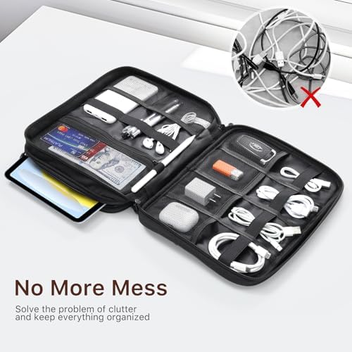 Dadanism Electronics Travel Organizer Case, Double Layers Cord Organizer Travel All-in-One Storage Bag for Cable, Cord, iPad, Chargers, fits 9-11'' Tablets, Portable Tech Accessories Bag, Black - Image 6
