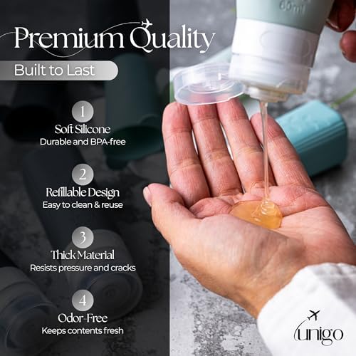 unigo 30 PACK Travel Bottles Set for Toiletries - Leakproof Refillable Travel Size Containers, TSA Approved Bottles with Labels, Brush & Covers for Carry-On Travel - Image 7