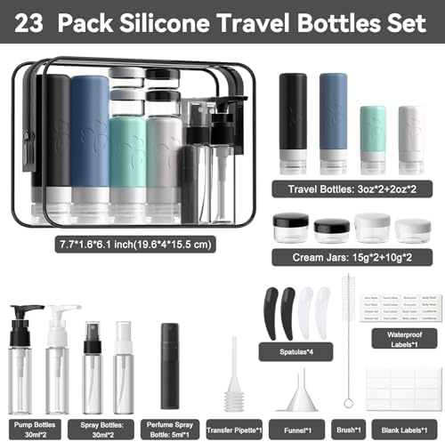 INSFIT 23 Pack Travel Bottles for Toiletries, TSA Approved Silicone Travel Size Toiletries with Toiletry Bag, BPA Free Leak Proof Refillable Travel Essentials for Liquids Shampoo Conditioner Lotion - Image 3