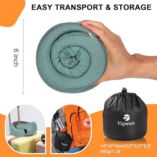 Travel Pillow - Hooded Neck Pillow Airplane Memory Foam Filling for Plane, Office, Cars Sleeping, Road Trip, Long Flights, Portable Plane Accessories, Includes Eye Mask & Earplugs (Green) - Image 6