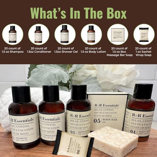 R&R Essentials Hotel Soaps and Toiletries Bundle, Vacation Home Amenities Kit - 1.5oz Shampoo, Conditioner, Shower Gel, Lotion And 2 Bar Soaps - Travel Size (120 pc) - Image 4