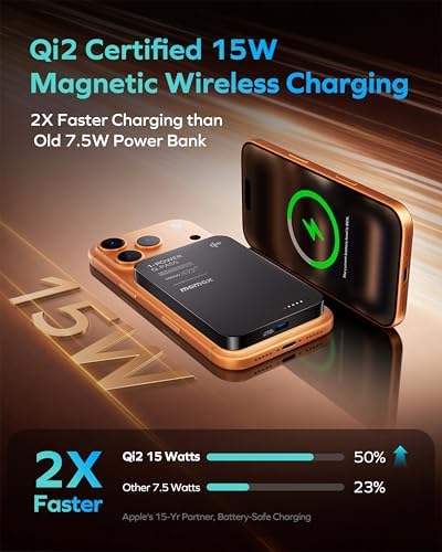 MOMAX Magnetic Portable Charger 10000mAh Qi2 Certified 15W Fast Charging Power Bank iPhone Air MagSafe Battery Pack Designed for iPhone 17 Pro Max/17 Pro/Air/16/15/14/13/12 - Image 2