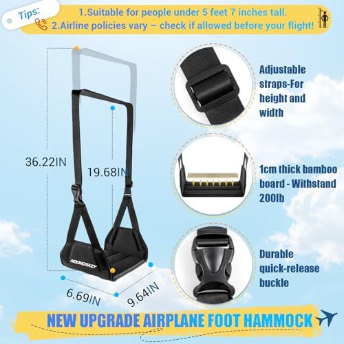 Airplane Foot Hammock, No Collapse Foot Rest for Plane Travel with Extended Adjustment Strap, Portable Desk Foot Hammock with Thickened Foam, Foot Sling Travel Essentials to Relax Your Feet - Image 2
