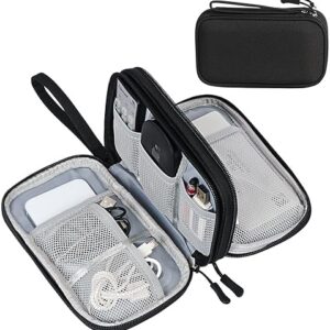 FYY Electronic Organizer, Travel Cable Organizer Bag Pouch Electronic Accessories Carry Case Portable Waterproof Double Layers Storage Bag for Cable, Cord, Charger, Phone, Earphone, Medium, Black