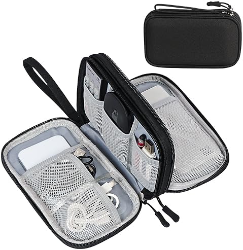 FYY Electronic Organizer, Travel Cable Organizer Bag Pouch Electronic Accessories Carry Case Portable Waterproof Double Layers Storage Bag for Cable, Cord, Charger, Phone, Earphone, Medium, Black