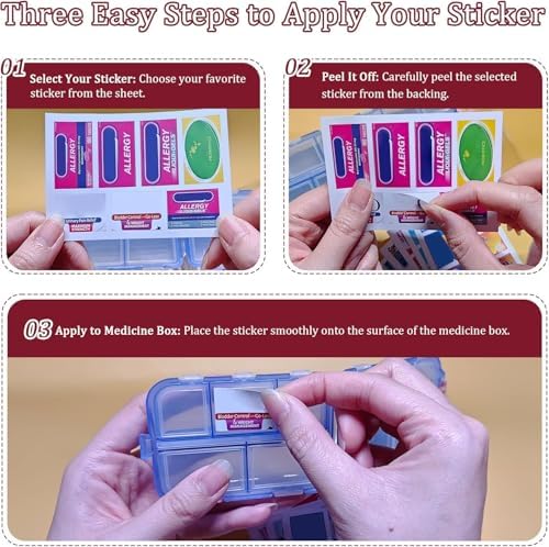 Pill Organizer with Medicine Labels Travel Daily Pill Container Mini Medication Organizer Storage Pill Organizer Travel Essentials Pill Case 7 Day (Pink & 161 Lables) - Image 2