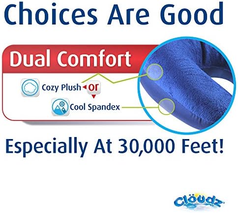 Cloudz Dual Comfort Microbead Airplane Travel Neck Pillow. Super Soft Cozy Plush Fabric on One Side, Cool Relaxing Spandex on The Other! Customize Your Comfort and Support at Home or On The Go!- Blue - Image 6