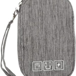 Portable Charging Cable Organizer Bag Mini Storage Pouch for Travel Electronics Accessories, Gray Compact Tech Cord Organizer Case for Phone Chargers and Earphones