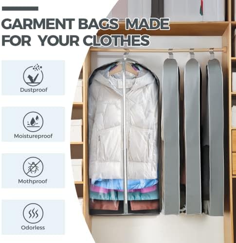 6 pcs 40" Garment Bags for Hanging Clothes, Clear Suit Bags for Closet Storage Clothing Storage, Garment Bags for Travel Covers with 4" Gussets for Coats, Jackets, Shirts and Sweater - Image 2