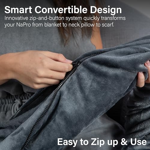 NAPRO 3‑in‑1 Travel Blanket Pillow Scarf – Convertible 50×80″ Blanket, 12×16″ Pillow, 80″ Infinity Neck Pillow – Lightweight, Plush – Gray - Image 5