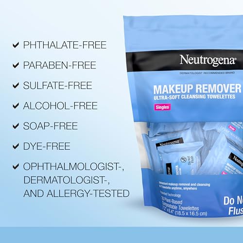 Neutrogena Makeup Remover Wipes, Daily Single Face Cleansing Towelettes, Makeup Removing Cleansing Wipes Removes Dirt & Oil, Alcohol-Free Face Towelettes, 20 ct - Image 5