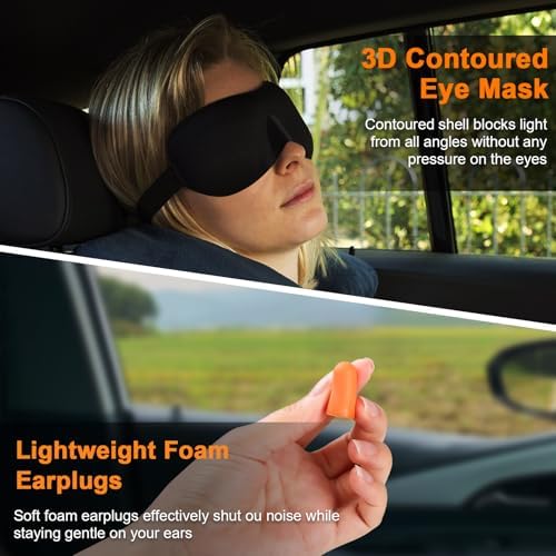 Travel Pillow - Hooded Neck Pillow Airplane Memory Foam Filling for Plane, Office, Cars Sleeping, Road Trip, Long Flights, Portable Plane Accessories, Includes Eye Mask & Earplugs (Green) - Image 5