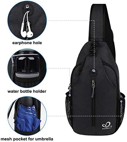 WATERFLY Crossbody Sling Backpack Sling Bag Travel Hiking Chest Bag Daypack (Black) - Image 5