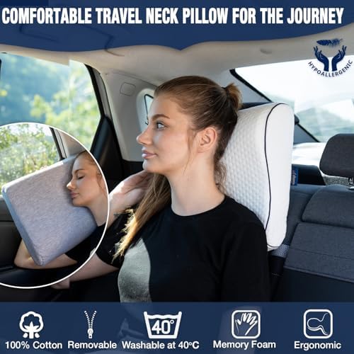 alkamto Travel & Camping Comfortable Memory Foam Pillow – Easy to Carry Portable Bag – Temperature Regulating Pillow Case (White Contour + Extra Cover) - Image 4