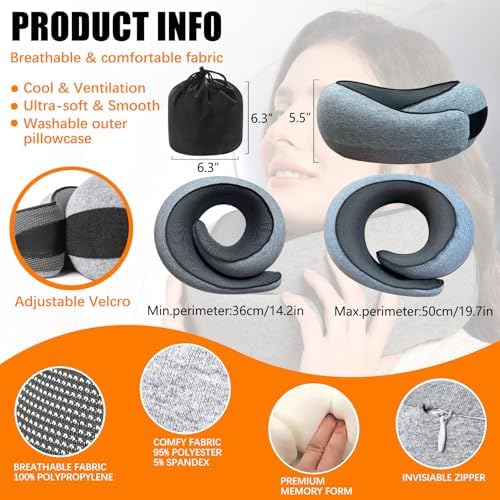 Travel Neck Pillows for Airplanes Or Trains, 360° Head Support Sleep for Long Flight, Skin-Friendly and Breathable, Kit with 3D Contoured Eye Mask, Earplugs and Storage Bag Gifts for Family - Image 5
