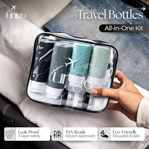 unigo 30 PACK Travel Bottles Set for Toiletries - Leakproof Refillable Travel Size Containers, TSA Approved Bottles with Labels, Brush & Covers for Carry-On Travel - Image 6