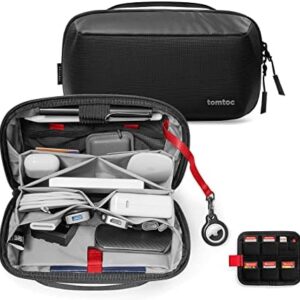 tomtoc Electronic Organizer Accessory Pouch for MacBook Charger, Cables, Power Bank, Hard Drive, Cords, Water-resistant Storage Bag with Removable Card Slots for USB Adapter, Memory Card, Black