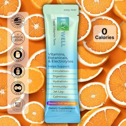 Travel Vitamin Tonic for Flight, Jet Lag, Hydration, Circulation, Digestion & Immune Support, Promotes Calmness, Electrolyte Powder, Travel Essentials, Passion Fruit Tangerine, 15 Sticks - Image 8