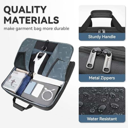 Garment Bags for Travel, Carry On Garment Bag for Business Trips with Shoulder Strap, Mancro Waterproof Foldable Luggage Hanging Suit Bags Gift for Men Women, 2 in 1 Suitcase for Coats, Suits (Black) - Image 6