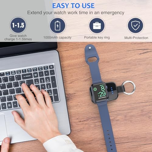 i.VALUX Portable Wireless Charger for Apple Watch Series 11/10/9/8/UItra/7/6/5/4/3/2/SE,Compact Magnetic iWatch Charger 1000mAh Extra Power Bank Smart Keychain Travel Accessories Father Birthday-Black - Image 2