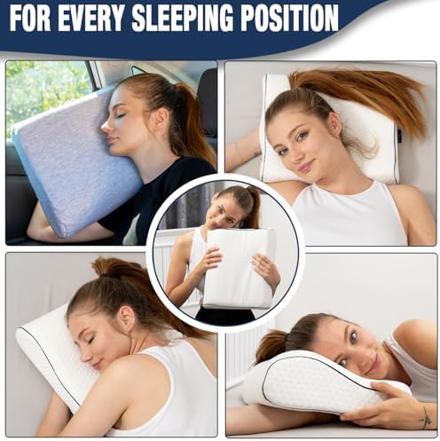 alkamto Travel & Camping Comfortable Memory Foam Pillow – Easy to Carry Portable Bag – Temperature Regulating Pillow Case (White Contour + Extra Cover) - Image 6