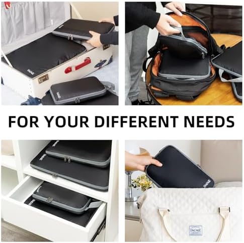 BAGAIL 4 Set/6 Set/8 Set Compression Packing Cubes Travel Accessories Expandable Packing Organizers (Cloth Pattern, 4-Black) - Image 7