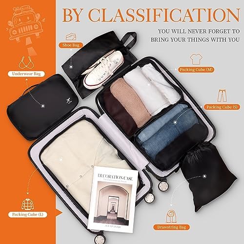 HOTOR Packing Cubes for Suitcases - 6 Pieces, Light Packing Cubes for Travel, Premium Suitcase Organizer Bags Set, Space-Saving Luggage Organizers, Travel Accessories and Essentials, Black - Image 5