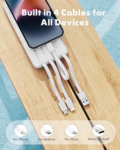 Charmast Portable Charger with Built in Cables, Power Bank with Cords Wires, Slim 10000mAh Travel Battery Pack 6 Outputs 3 Inputs 3A Fast Charging for Samsung Google Pixel LG Moto iPhone iPad - Image 2