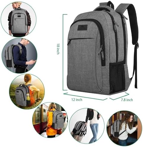 MATEIN Travel Laptop Backpack, Business Anti Theft Slim Sturdy Laptops Backpack Personal Item Bag, Water Resistant College School Computer Bag Gift for Men & Women Fits 15.6 Inch Notebook, Grey - Image 3