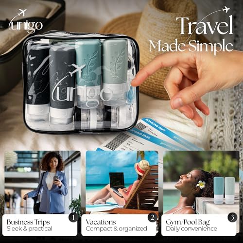unigo 30 PACK Travel Bottles Set for Toiletries - Leakproof Refillable Travel Size Containers, TSA Approved Bottles with Labels, Brush & Covers for Carry-On Travel - Image 8