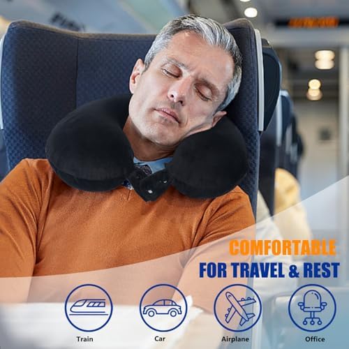 SAIREIDER Travel Pillow 100% Pure Memory Foam Travel Neck Pillow, Airplane Pillow for Traveling、Car、Home、Office,Washable Cover(Black) - Image 2