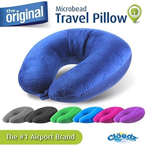 Cloudz Dual Comfort Microbead Airplane Travel Neck Pillow. Super Soft Cozy Plush Fabric on One Side, Cool Relaxing Spandex on The Other! Customize Your Comfort and Support at Home or On The Go!- Blue - Image 8