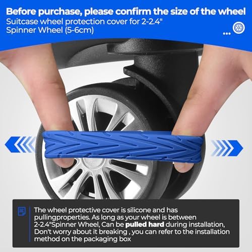 8 Pcs Upgrade Luggage Wheel Covers, Carry On Luggage Suitcases,Wear-Resistant, Anti-Noise, Silicone Wheel Protective Covers for 2-2.4" Spinner Wheel,Essential Travel Accessories (Blue) - Image 3